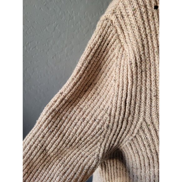 Soft Surrounding V Neck Marled Beige Long Sleeve Ribbed Scalloped Hem Line Sz L - Picture 3 of 11